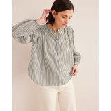 Boden Circle Cut Peasant Blouse - Navy and Ivory Lurex Stripe