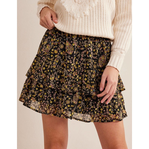 보덴 Boden Ruffle Mini Skirt - Black, Wildflower Paisley