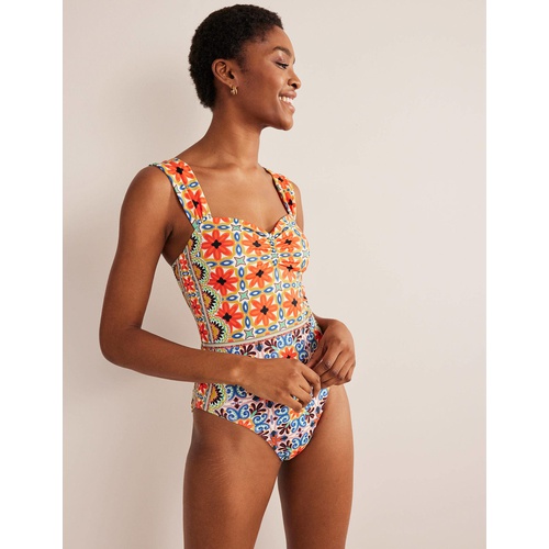 보덴 Boden Pleated Sweetheart Swimsuit - Tigerlily, Tapestry Geo