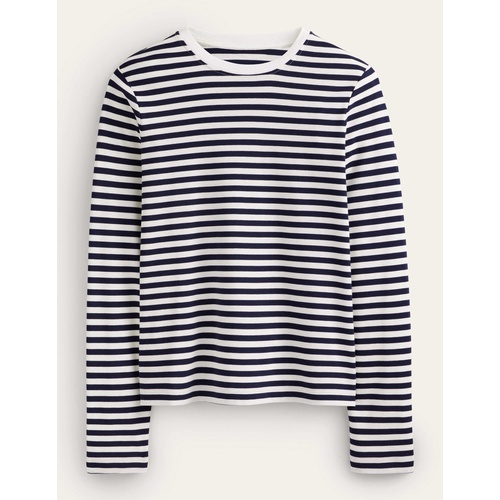 보덴 Boden Perfect Long Sleeve T-Shirt - Ivory / Navy Stripe