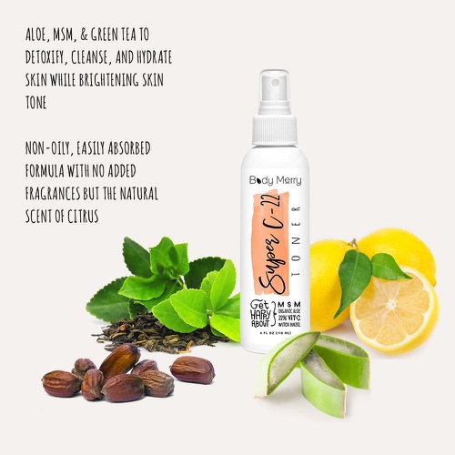  Body Merry Super C-22 Toner for Face & Neck w/Vitamin C + Organic Aloe + Tea Tree Oil to Clean Pores, Remove Oil & Dirt to Clear Skin & Combat Acne