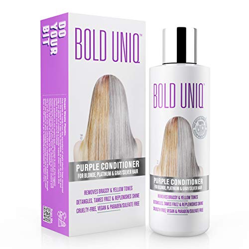  Bold Uniq Purple Conditioner for Blonde, Platinum & Gray/Silver Hair. Reduce Brassy Yellow Tones. Toner for Bleached & Highlighted Hair - Moisturises - Cruelty Free, No Parabens or Sulfates