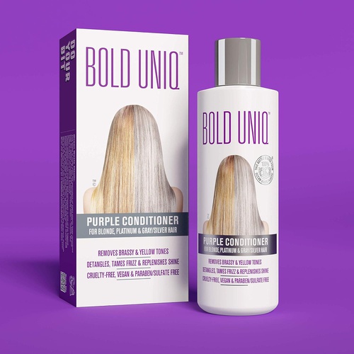  Bold Uniq Purple Conditioner for Blonde, Platinum & Gray/Silver Hair. Reduce Brassy Yellow Tones. Toner for Bleached & Highlighted Hair - Moisturises - Cruelty Free, No Parabens or Sulfates