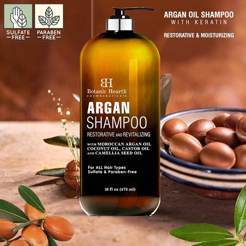  Botanic Hearth Argan Shampoo, Hydrating & Volumizing, Sulfate & Paraben Free, All Hair Types & Color Treated Hair, Men and Women 16 fl oz