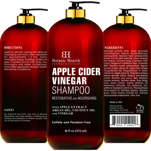  BOTANIC HEARTH Apple Cider Vinegar Shampoo - Clarifying and Nourishing, Reduces Itchy Scalp, Dandruff & Frizz - Sulfate Free, for All Hair Types, Men and Women - 16 fl oz
