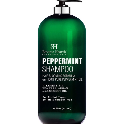 BOTANIC HEARTH Peppermint Oil Shampoo - Hair Blooming Formula with Keratin for Thinning Hair - Fights Hair Loss, Promotes Hair Growth - Sulfate Free for Men and Women - 16 fl oz