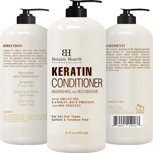  Keratin Conditioner with Argan Oil by Botanic Hearth - Natural Sulfate Free Keratin Hair Treatment for Normal, Dry or Damaged Hair - All Hair Types, Women and Men, Color Treated Ha