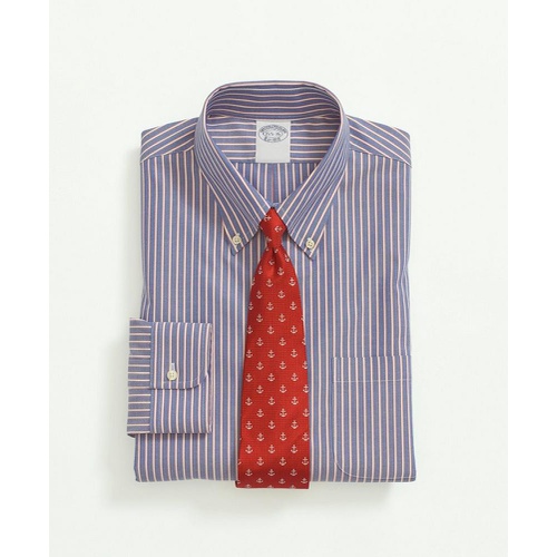 브룩스브라더스 Stretch Supima Cotton Non-Iron Pinpoint Oxford Button-Down Collar, Outline Stripe Dress Shirt
