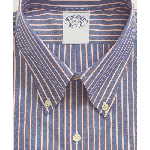 브룩스브라더스 Stretch Supima Cotton Non-Iron Pinpoint Oxford Button-Down Collar, Outline Stripe Dress Shirt
