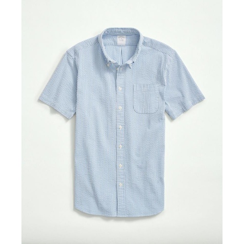 브룩스브라더스 Washed Cotton Seersucker Button-Down Collar, Stripe Short-Sleeve Sport Shirt