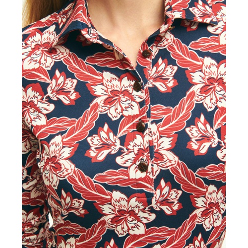 브룩스브라더스 Long-Sleeve Tropical Floral Print Jersey Knit Polo Shirt