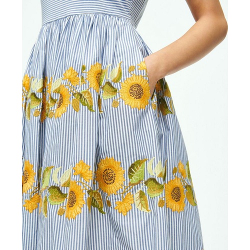 브룩스브라더스 Sunflower Embroidered Striped Fit-And-Flare Dress In Cotton