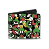 Mens Buckle-down Pu Bifold - Marvin the Martian Poses Scattered Black Bi Fold Wallet, Multicolor, 40 x 35 US