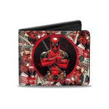 Mens Buckle-down Pu Bifold - Deadpool Arms Crossed Pose Badge/Wade Vs Wade Poster Stacked Bi Fold Wallet, Multicolor, 40 x 35 US