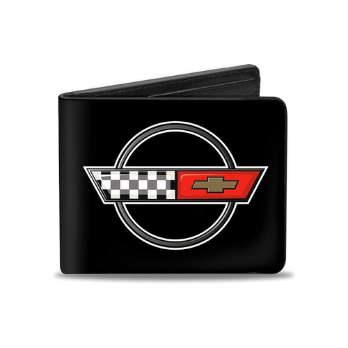  Buckle-Down Mens Pu Bifold Wallet - Corvette C4 Checker/Bowtie Logo Black, Multicolor, 40 x 35