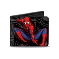 Mens Buckle-down Pu Bifold - Spider-man Jumping Pose Sketch/Scattered Spiders Black/Gray/Red/Blue Bi Fold Wallet, Multicolor, 40 x 35 US
