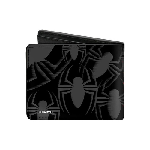  Mens Buckle-down Pu Bifold - Spider-man Jumping Pose Sketch/Scattered Spiders Black/Gray/Red/Blue Bi Fold Wallet, Multicolor, 40 x 35 US