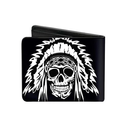  Buckle-Down PU Bifold Wallet - Native American Skull Black/White