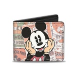 Buckle-Down Mens Classic Mickey Sitting Pose Close-up Stacked Comics Bi Fold Wallet, Multicolor, Standard Size US
