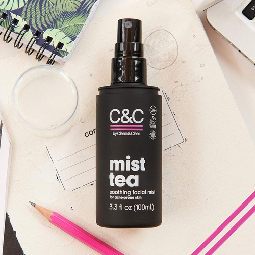 C&C by Clean & Clear Mist Tea Facial Mist, Soothes & Hydrates Acne Prone Skin, With Green Tea Antioxidants, Soy Free, Gluten Free, Vegan, Not Tested On Animals, 3.3 fl oz
