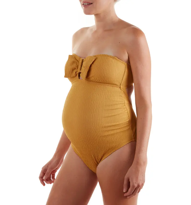 Cache Coeur Bow One-Piece Maternity Swimsuit_YELLOW