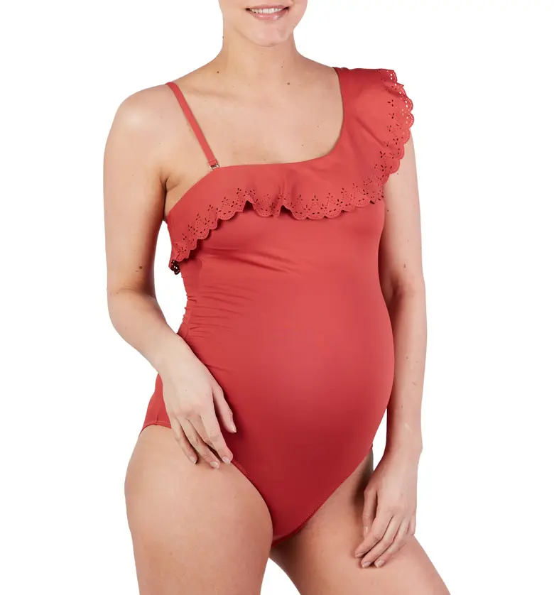 Cache Coeur Bloom One-Shoulder One-Piece Maternity Swimsuit_COPPER