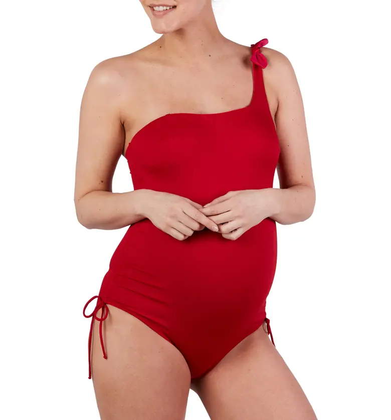 Cache Coeur Dolce One-Shoulder One-Piece Maternity Swimsuit_RED