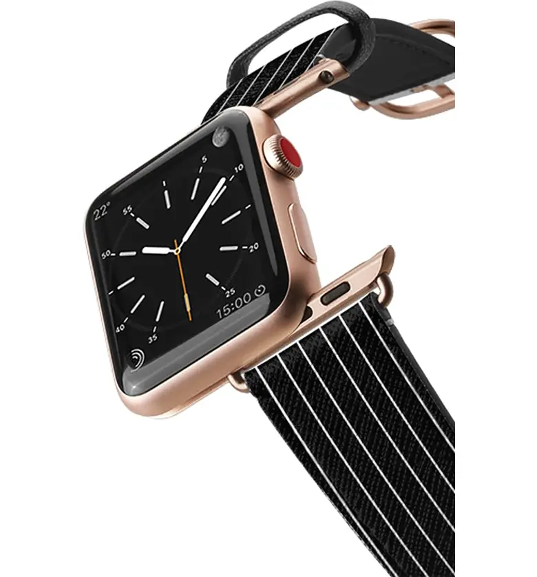  CASETiFY Black Stripe Saffiano Faux Leather Apple Watch Strap_BLACK/ GOLD