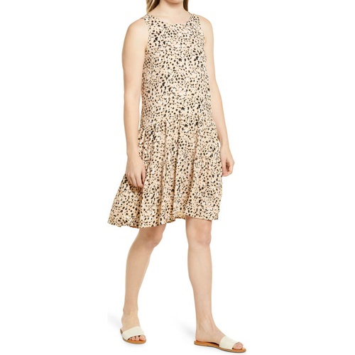  Caslon Tiered Sleeveless A-Line Dress_BEIGE ALMOND MARBLE BLOTS