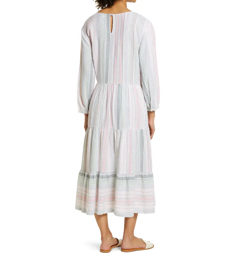  Caslon Long Sleeve Tiered Midi Dress_WHITE- PINK NISSI STRIPE