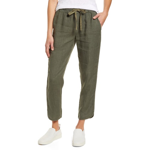  Caslon Track Style Linen Pants_GREEN BEETLE