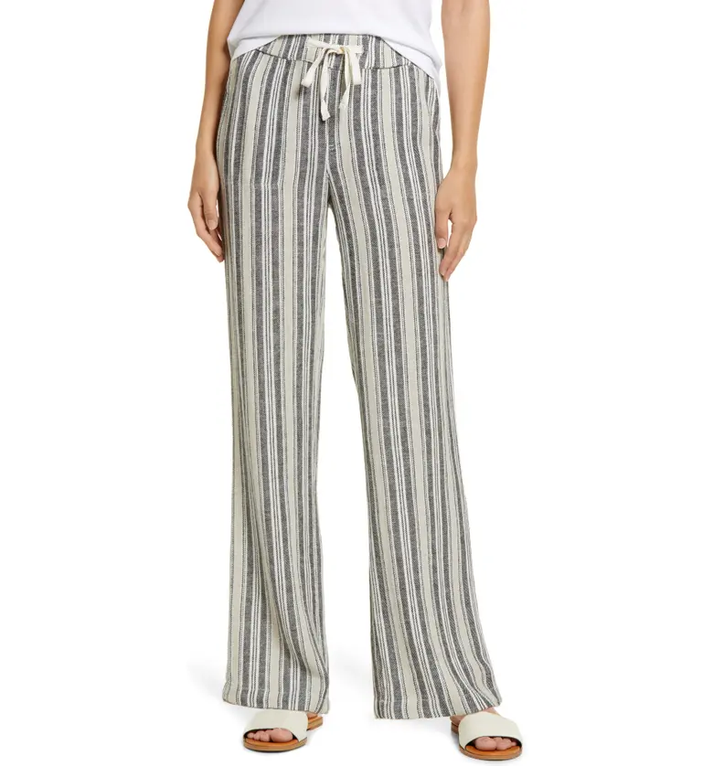  Caslon Stripe Linen Blend Pants_KHAKI- BLACK VARIGATED STRIPE