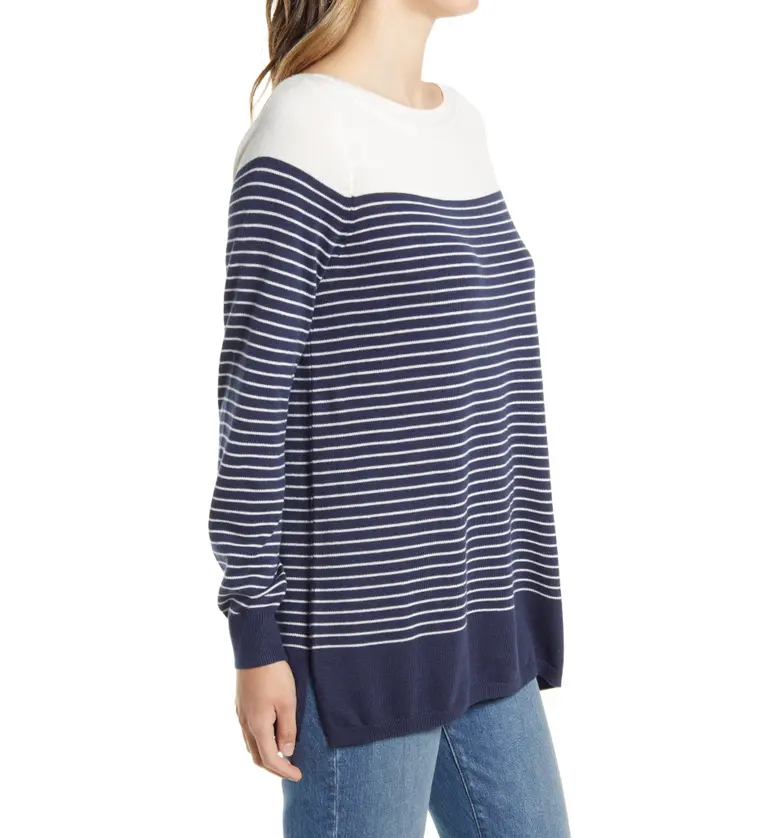  Caslon Womens Colorblock Stripe Sweater_NAVY PLACED STRIPE