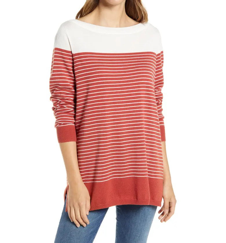 Caslon Womens Colorblock Stripe Sweater_RUST PLACED STRIPE