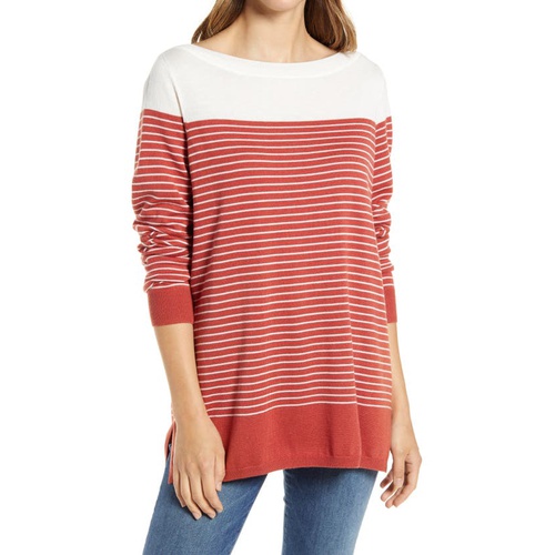  Caslon Womens Colorblock Stripe Sweater_RUST PLACED STRIPE
