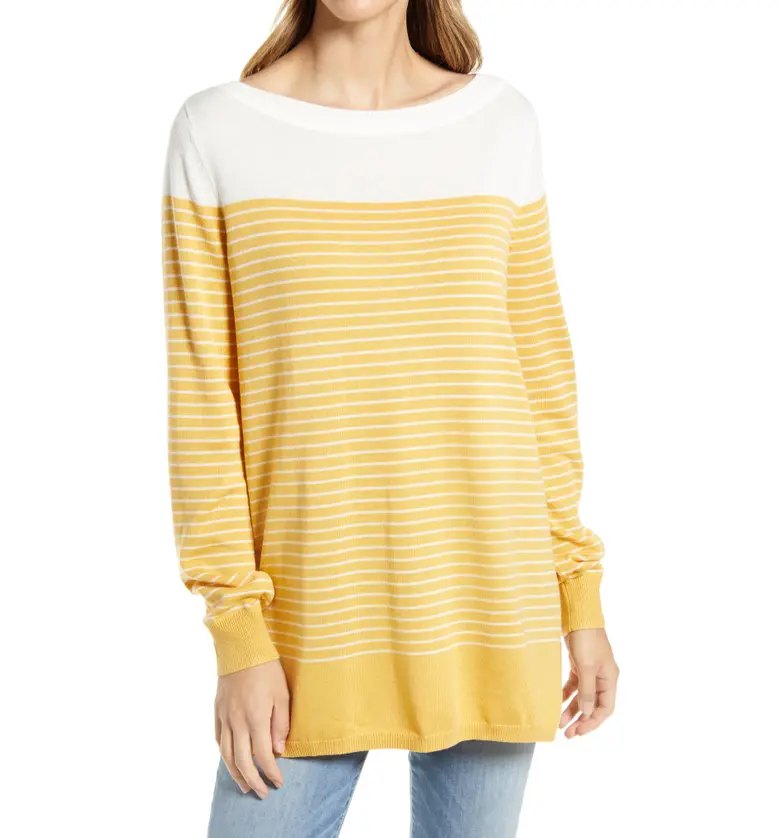 Caslon Womens Colorblock Stripe Sweater_YELLOW PLACED STRIPE