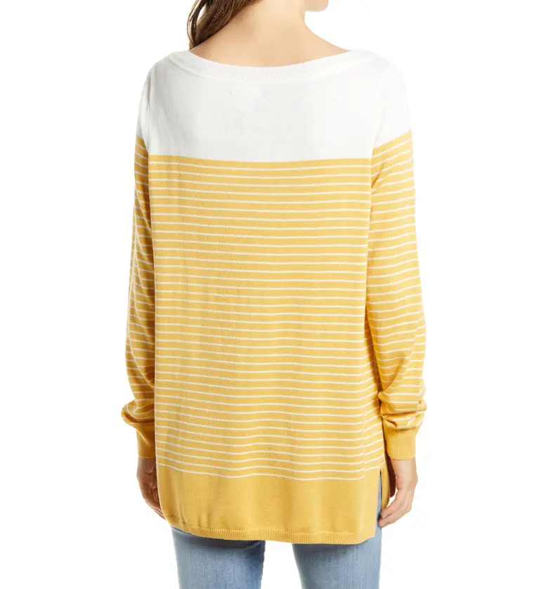  Caslon Womens Colorblock Stripe Sweater_YELLOW PLACED STRIPE
