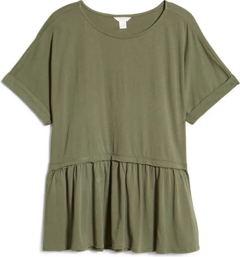  Caslon Floaty Peplum Jersey Top_GREEN BEETLE