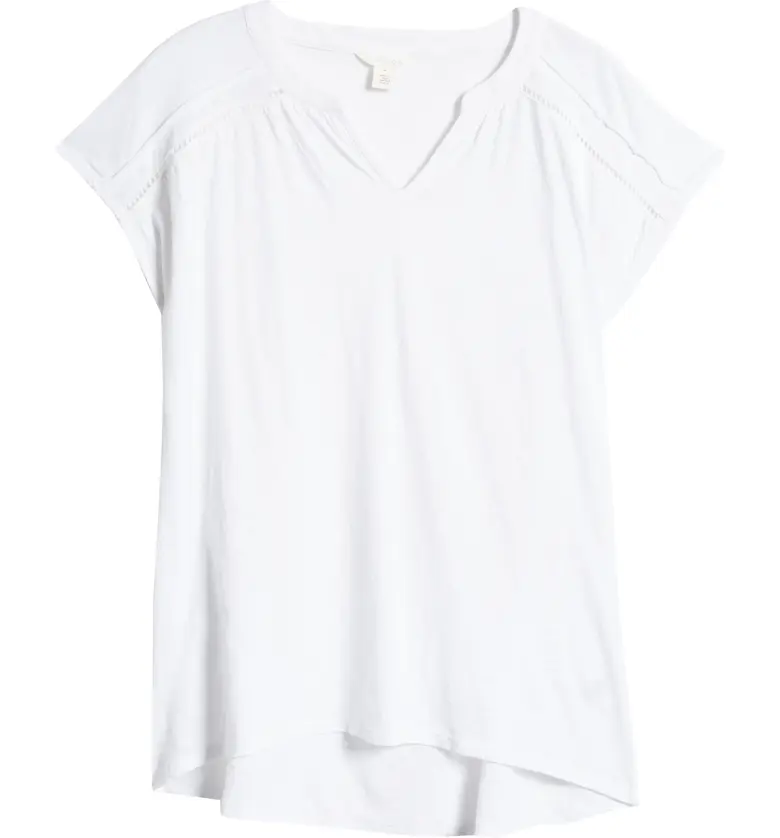  Caslon Ladder Stitch Split Neck Top_WHITE