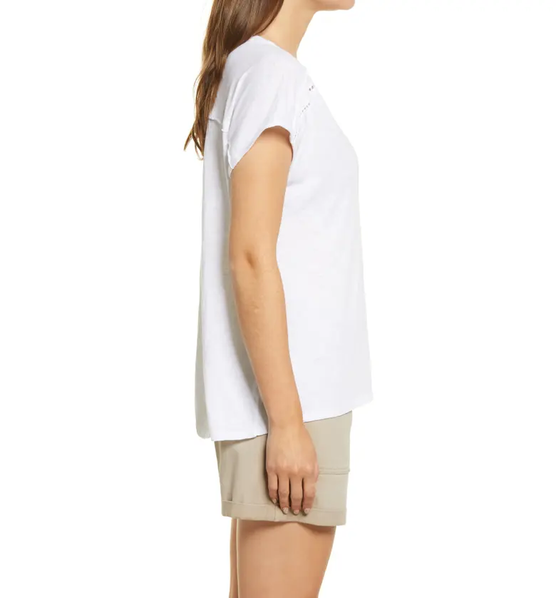  Caslon Ladder Stitch Split Neck Top_WHITE