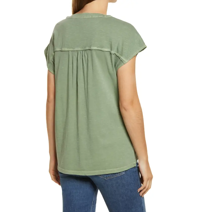  Caslon Ladder Stitch Split Neck Top_GREEN DUNE