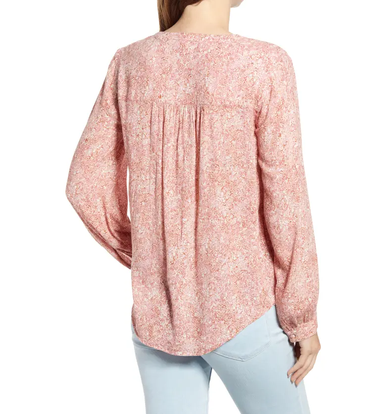  Caslon V-Neck Long Sleeve Crinkle Crepe Shirt_PURPLE- PINK SUNFLOWER