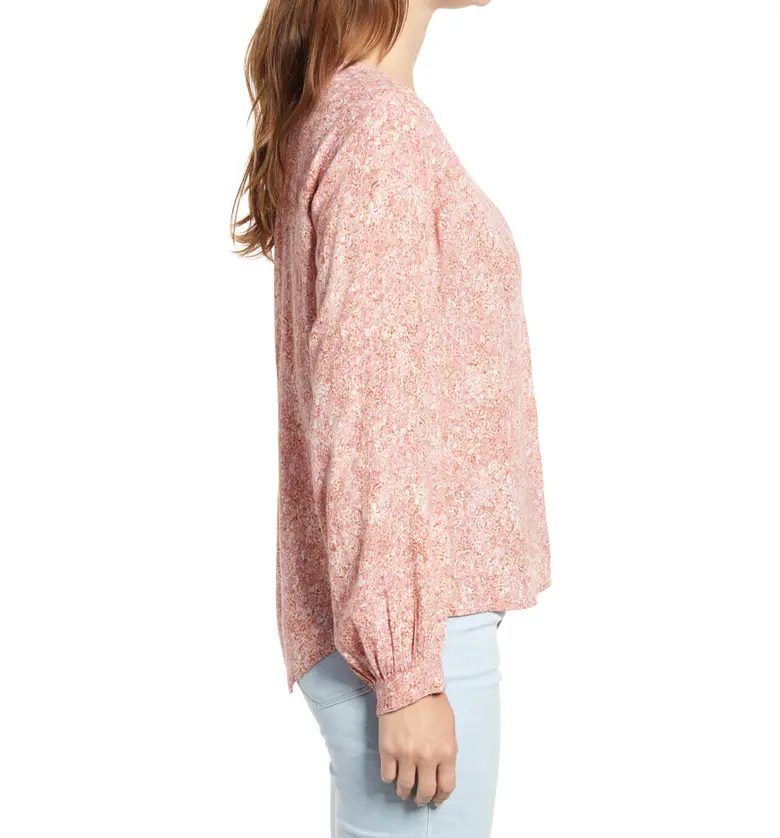  Caslon V-Neck Long Sleeve Crinkle Crepe Shirt_PURPLE- PINK SUNFLOWER