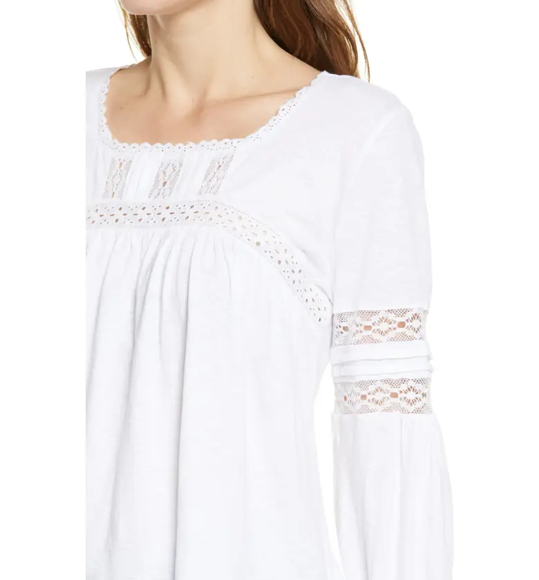  Caslon Lace Inset Puff Sleeve Top_WHITE