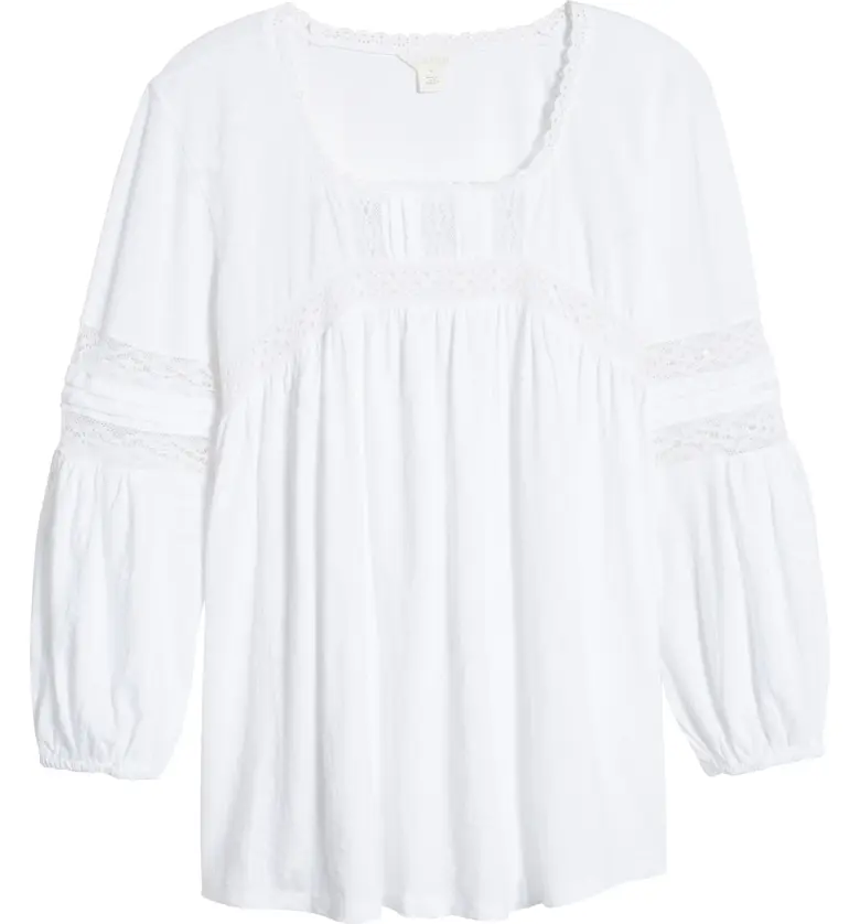  Caslon Lace Inset Puff Sleeve Top_WHITE