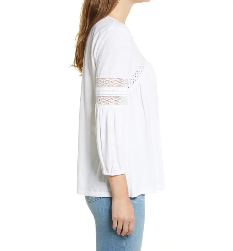  Caslon Lace Inset Puff Sleeve Top_WHITE