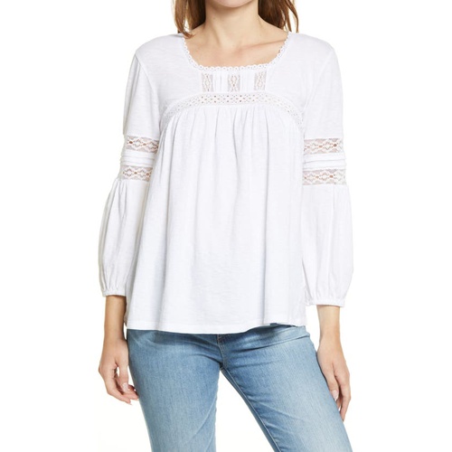  Caslon Lace Inset Puff Sleeve Top_WHITE