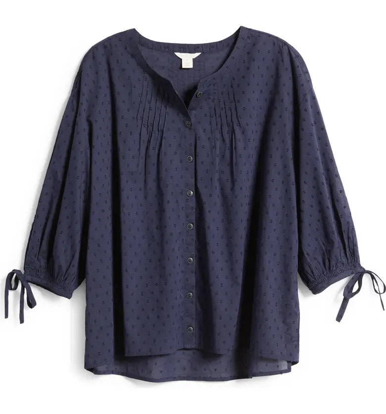  Caslon Three-Quarter Sleeve Button-Up Blouse_NAVY PEACOAT