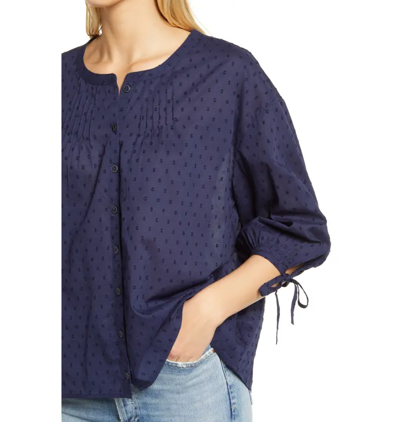  Caslon Three-Quarter Sleeve Button-Up Blouse_NAVY PEACOAT