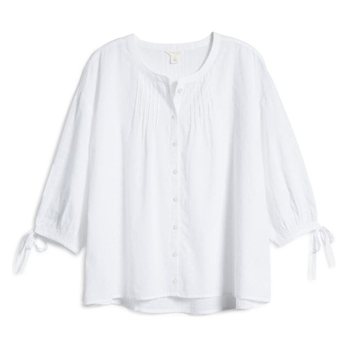  Caslon Three-Quarter Sleeve Button-Up Blouse_WHITE